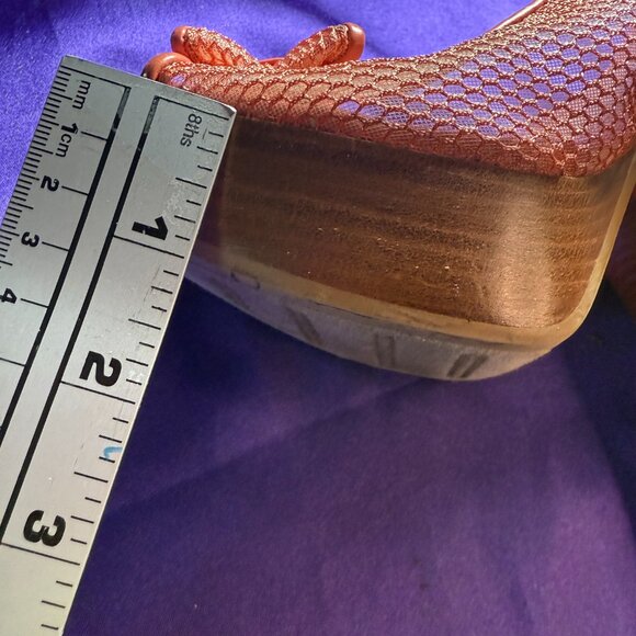 📌Michael  Fishnet Slingback 5.5" High Hell Sandals with Platform an Bow 9.5 M - Picture 11 of 16